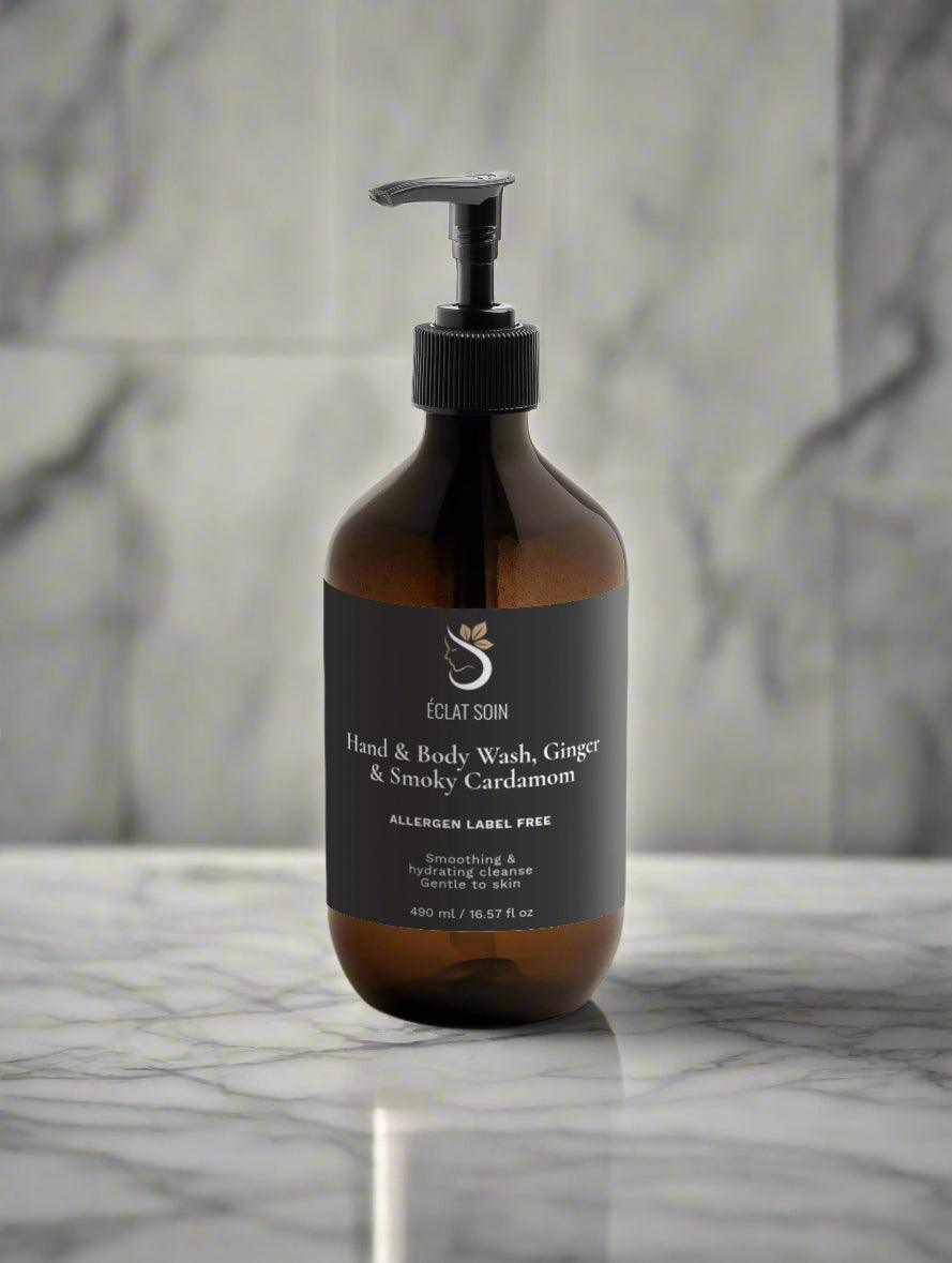 Eclat Soin Hand and Body Wash with Ginger and Smoky Cardamom in a stylish pump bottle